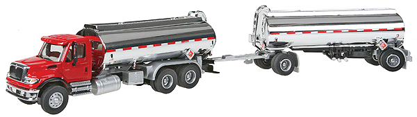 Walthers SceneMaster - International 7600 3-Axle Tank Truck with Tank Trailer - Red Cab