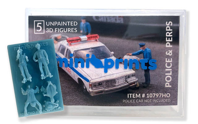 MiniPrints 10797 - HO Unpainted 3D Figures - Police & Perps (5pcs)