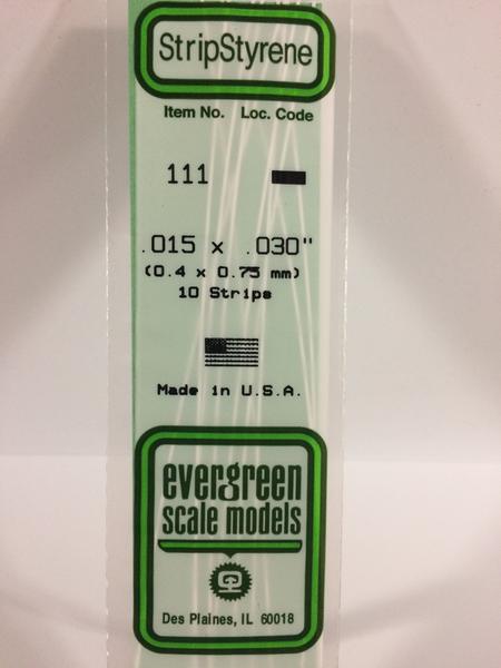 Evergreen Scale Models 111 Opaque White Polystyrene Strips 14in .015x.030 (10pcs pkg)