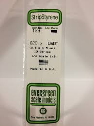 Evergreen Scale Models 123 Opaque White Polystyrene Strips 14in .02x.06 (10pcs pkg)
