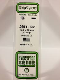 Evergreen Scale Models 126 Opaque White Polystyrene Strips 14in .02x.125 (10pcs pkg)