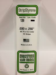 Evergreen Scale Models 139 Opaque White Polystyrene Strips 14in .03x.250 (10pcs pkg)