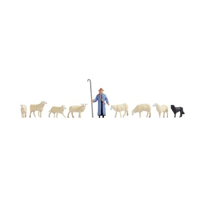 Noch 15748 - HO Sheep (7), Shepherd & Dog