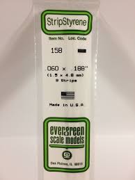 Evergreen Scale Models 158 Opaque White Polystyrene Strips 14in .06x.188 (9pcs pkg)