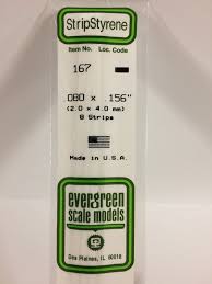 Evergreen Scale Models 167 Opaque White Polystyrene Strips 14in .08x.156 (8pcs pkg)