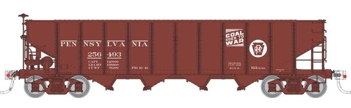 Rapido 178004 - HO H21A 4-Bay Hopper - Pennsylvania (PRR Red, Circle Keystone w/ Coal Slogan) (6pkg)