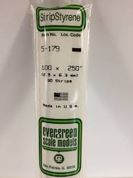 Evergreen Scale Models 179 Opaque White Polystyrene Strips 14in .10x.250 (6pcs pkg)