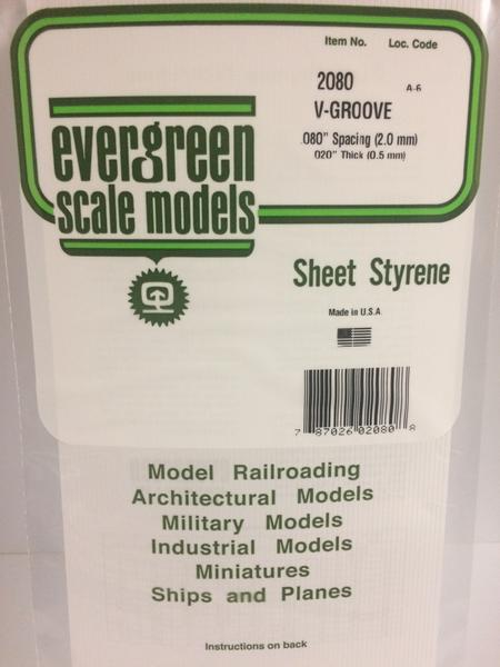 Evergreen Scale Models 2080 .080in Opaque White Polystyrene V Groove Siding (1Sheet)