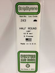 Evergreen Scale Models 243 - Opaque White Polystyrene Half Round .10In x 14In (3 pcs pkg)