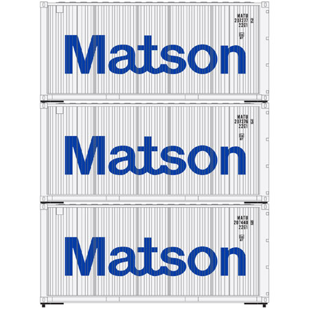 Athearn 28854 HO RTR 20Ft Corrugated Container Matson 3 Pack 