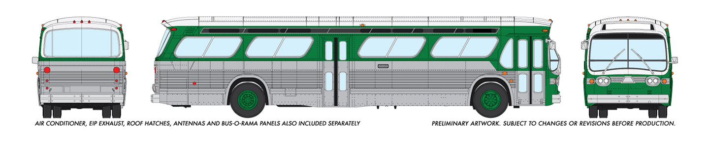 Rapido Trains 753073 HO New Look Bus Unlettered Painted Green w/ Silversides Deluxe