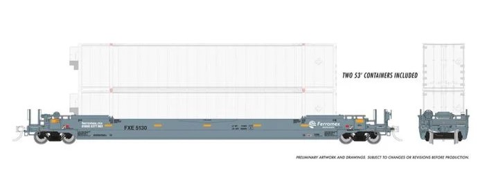 Rapido 401059-2 - HO 53Ft Gunderson Husky-Stack Well Car & Containers - Ferromex FXE #5173
