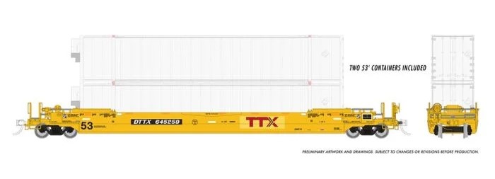 Rapido 401063-1 - HO 53Ft Gunderson Husky-Stack Well Car & Containers - TTX (Patched Logo) #645259