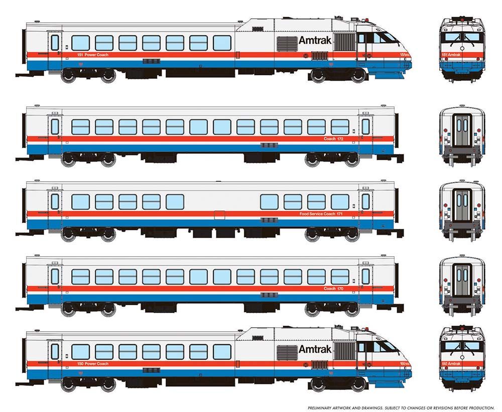 Rapido 525502 - N Scale RTL Turboliner - DCC & Sound - Amtrak (Phase III Early) Set #3