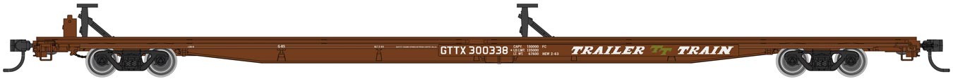 Walthers Mainline 5500 - HO RTR - 85ft General American G85 Flatcar - Trailer Train - GTTX - Brown #300345