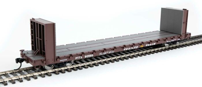 Walthers Mainline 5874 - HO RTR 60Ft Pullman-Standard Bulkhead Flatcar (48Ft IL) - Trailer Train (brown) #90585