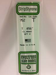 Evergreen Scale Models 762 - Opaque White Polystyrene T Shape .056In x 14In (4 pcs pkg)