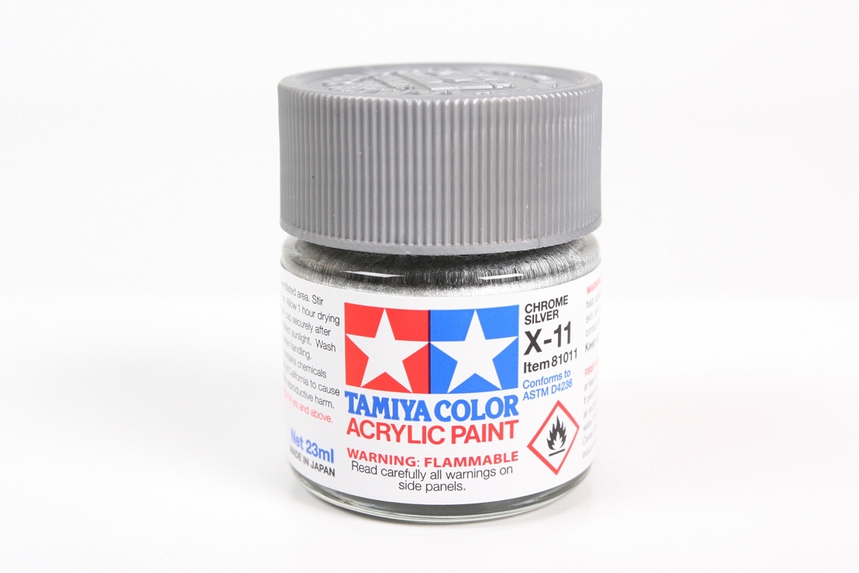 Tamiya Paints 81011 - X-11 Acrylic Glossy Colors - Chrome Silver - 3/4oz (23mL) Bottle