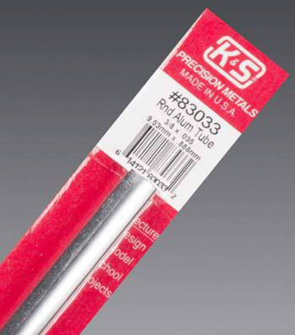 K&S Engineering 83033 All Scale - 3/8 inch OD Round Aluminum Tube - 0.035inch Thick x 12inch Long