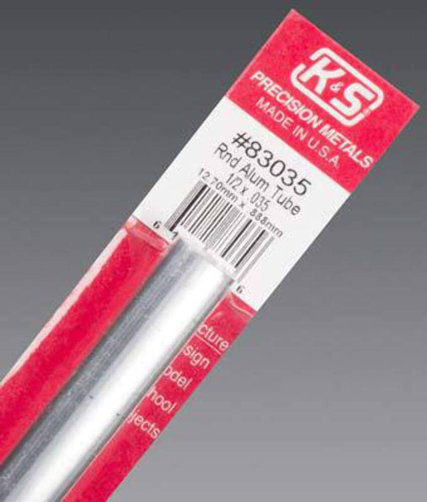 K&S Engineering 83035 All Scale - 1/2 inch OD Round Aluminum Tube - 0.035inch Thick x 12inch Long