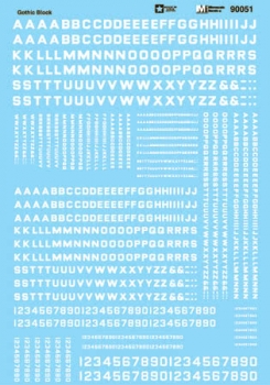 Microscale 90051 - HO Alphabets - Block Gothic - White - Waterslide Decals