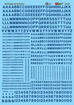 Microscale 90107 - HO Alphabets - Railroad Gothic - Blue - Waterslide Decals
