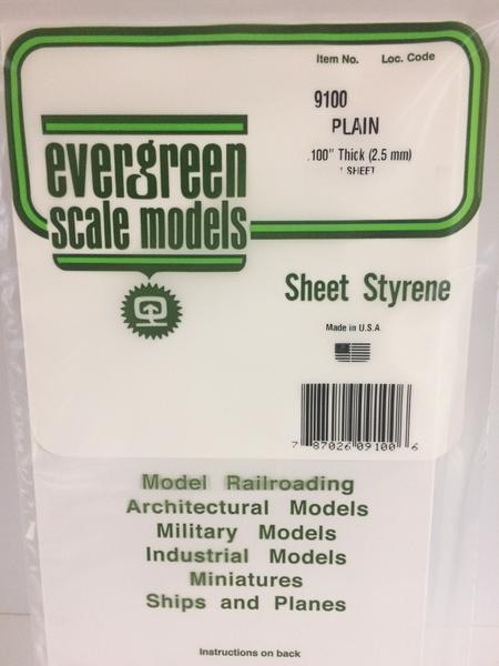Evergreen Scale Models 9100 - .100in Plain Opaque White Polystyrene Sheet (1 Sheet)
