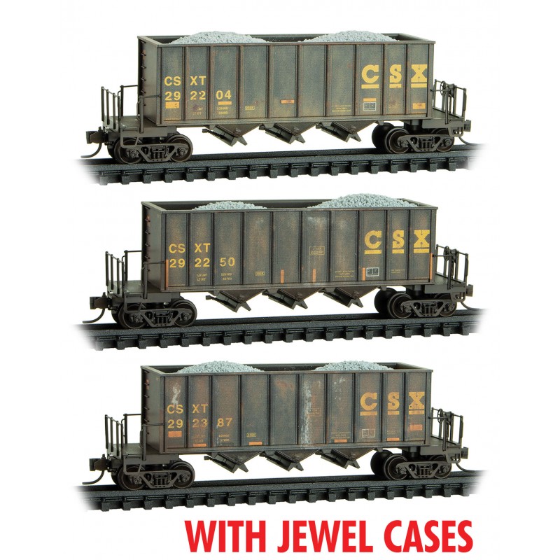 Micro Trains 98302209 - N Scale 3-Bay Weathered Hoppers - CSX - Black (3pkg)