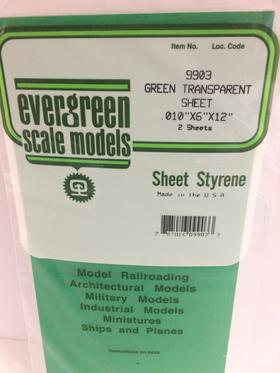 Evergreen Scale Models 9903 - .010in Green Transparent Polystyrene Sheet (2 Sheets)