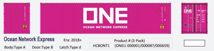 Aurora Miniatures HCBONT1 - HO 40Ft Hi-Cube Dry Containers - Ocean Network Express (ONE Pink) (3pk) Set #1