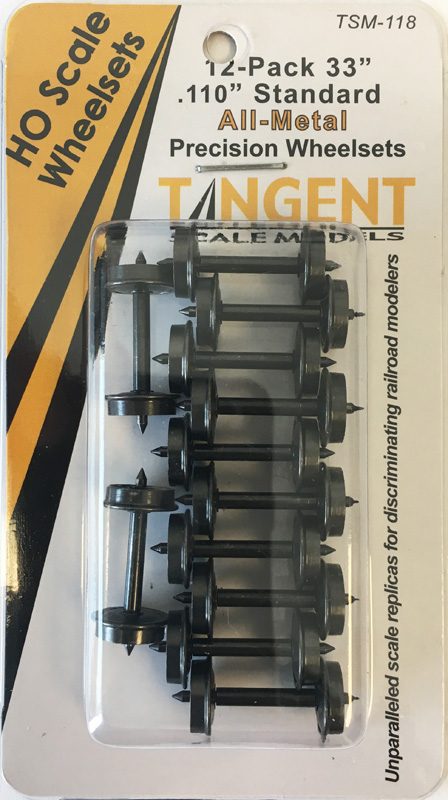 Tangent Scale Models HO 118 33in Normal Tread All Metal Precision Wheelsets -12 pack