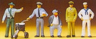 Preiser 10014 - HO Workers: Mailman, Cop, Sailor, Soldier & Engineer