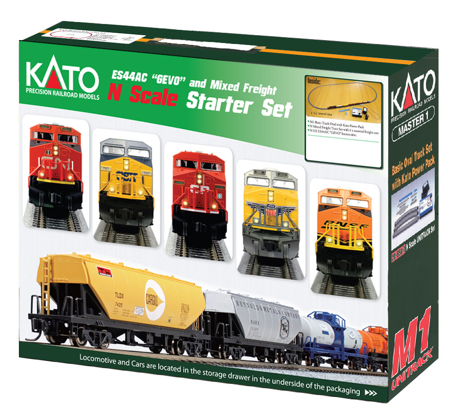 Kato 1060022 - N Scale GE ES44AC Gevo & Mixed Freight Starter Set w/Oval Track - Canadian Pacific