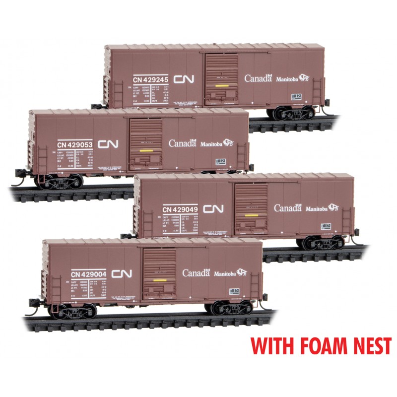 MicroTrains 993 00 214 - N Scale 40ft Boxcars - CN Buffalo (4pk), with Foam Nest