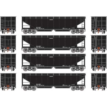 Athearn 7091 - HO RTR 40Ft Offset Ballast Hopper w/Load - Data/Black - Unnumbered (4pkg)