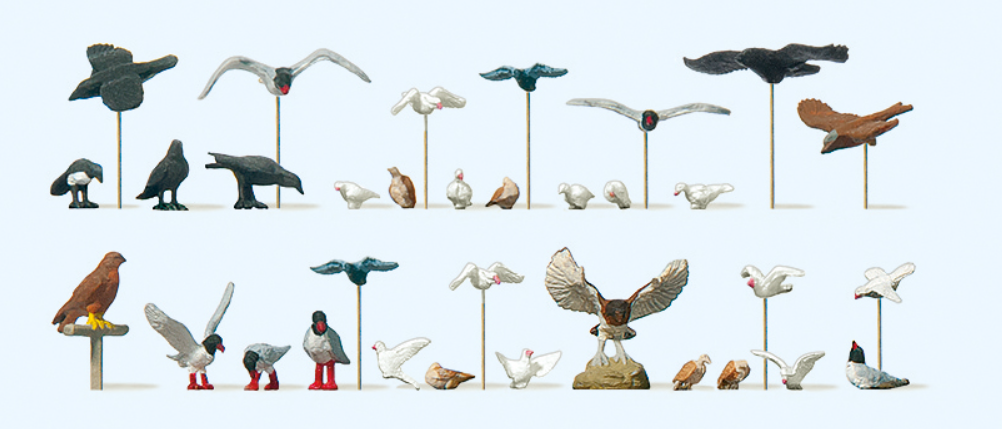 Preiser 10169 - 	HO Pigeons, Seagulls, Crows & Birds of Prey (33)
