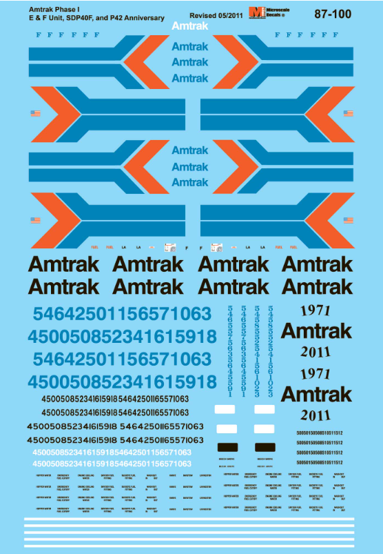 Microscale 87100 - HO Amtrak Diesels (1971-1975) - Waterslide Decals