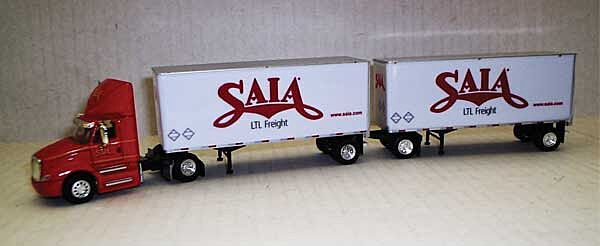 Trucks n Stuff TNS136 - HO International Prostar Day Cab Tractor w/2 Van Trailers - Saia