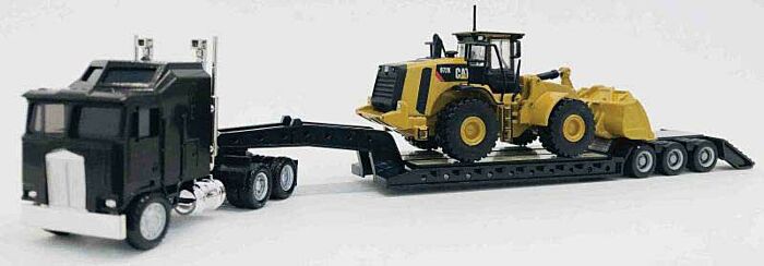 Herpa Models 6592 - HO Kenworth K100 Tractor w/Lowboy Trailer & Cat Wheel Loader Load