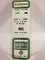Evergreen Scale Models 128 Opaque White Polystyrene Strips 14in .02x.188 (10pcs pkg)