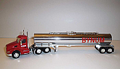 Trucks n Stuff TNS047 - HO Peterbilt 579 Day-Cab Tractor with Chemical Tank Trailer - Assembled -- Bynum (red, chrome)