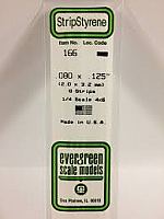 Evergreen Scale Models 166 Opaque White Polystyrene Strips 14in .08x.125 (8pcs pkg)