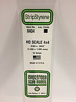 Evergreen Scale Models 8404 - Opaque White Polystyrene HO Scale Strips (4x4) .043In x .043In x 14In (10 pcs pkg) 