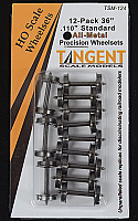 Tangent Scale Models 124 - HO 36in Normal Tread - All Metal Precision Wheelsets-12pk