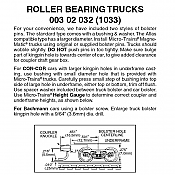 Micro Trains 003 02 032 - N Scale Roller Bearing Trucks w/ med. ext. couplers (1pair)