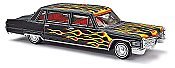 Busch 42964 - HO 1966 Cadillac Limousine - Assembled - Crazy Car (black, yellow/orange flames)