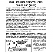 Micro Trains 003 02 030 - N Scale Roller Bearing Trucks w/o couplers (1pair)