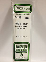 Evergreen Scale Models 143 Opaque White Polystyrene Strips 14in .04x.06 (10pcs pkg)