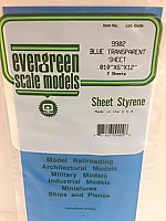 Evergreen Scale Models 9902 - .010in Blue Transparent Polystyrene Sheet (2 Sheets)