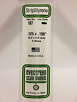 Evergreen Scale Models 187 Opaque White Polystyrene Strips 14in .125x.156 (6pcs pkg)